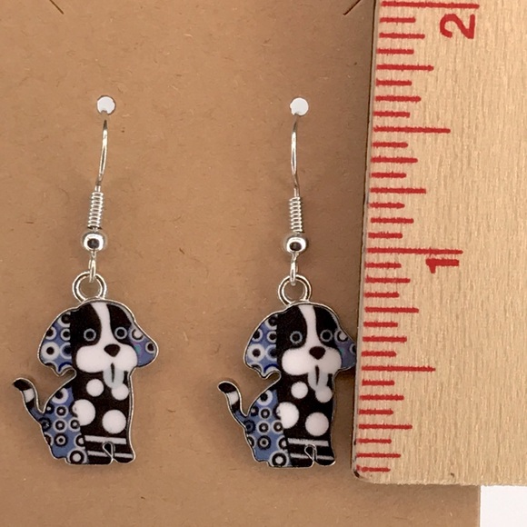 Cute Dog Earrings in Black and Blue Fashion Jewelry - Picture 2 of 2